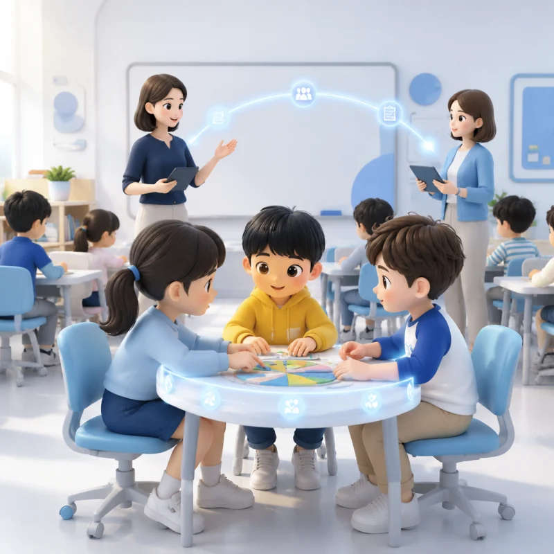 特殊需要学生与同伴参与融合课堂的卡通插画