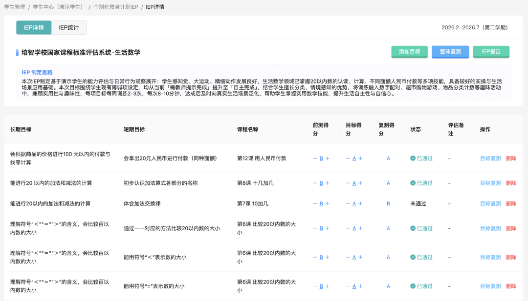 IEP目标复测界面